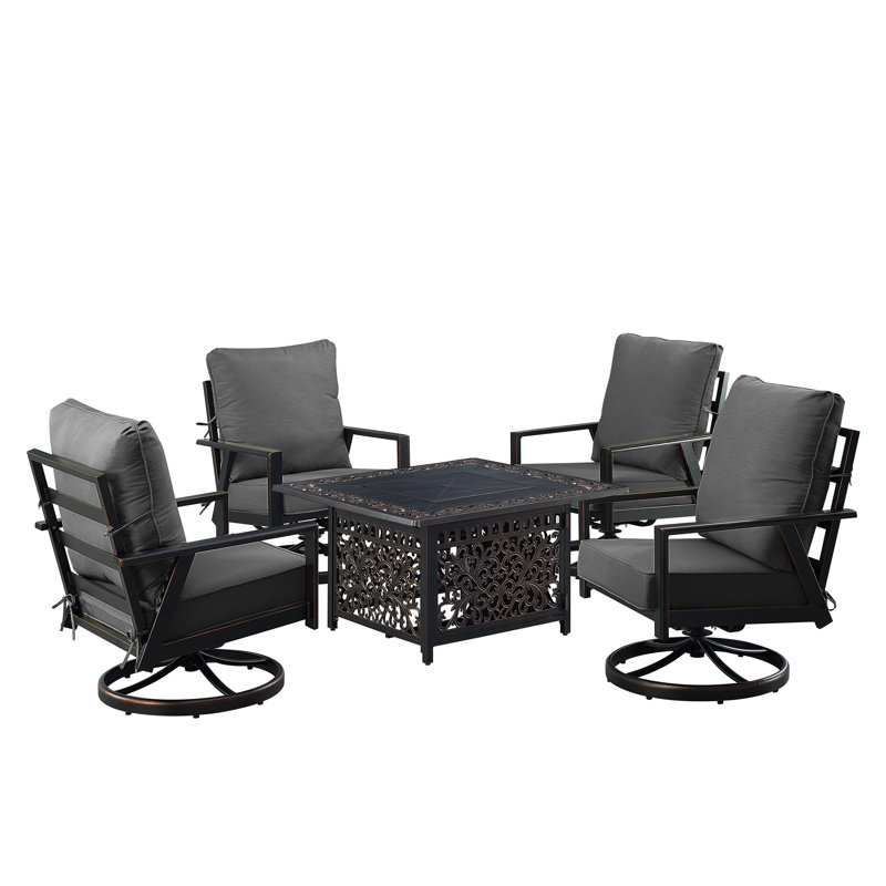 Aaleyah Outdoor 6 - Piece Conversation Set, Black