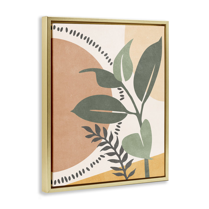 «Peachy Tropical Boho Gray» par Nataly White, Cadre flottant métallique doré, H 21 po x l 17 po