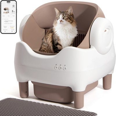  Self Cleaning Litter Box, Automatic Cat Litter Box with APP Control, Odor-Free Waste Disposal Includes Trash Bags, Large Waste Bin, Open-Top, for Multiple Cats