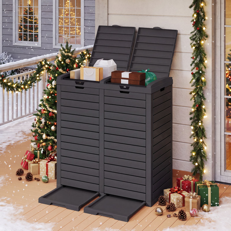 Resin Manual Lift Outdoor Trash & Recycling Bin - 61.8 Gallons, Black
