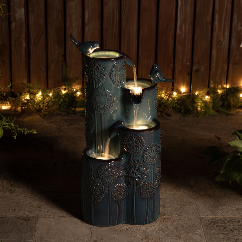 Sharmina Floor Fountain with Lights, Turquoise, 31.75" H x 13.75" W x 14.25" D