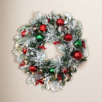The Holiday Aisle® 30" Frosted Pre-Lit Wreath