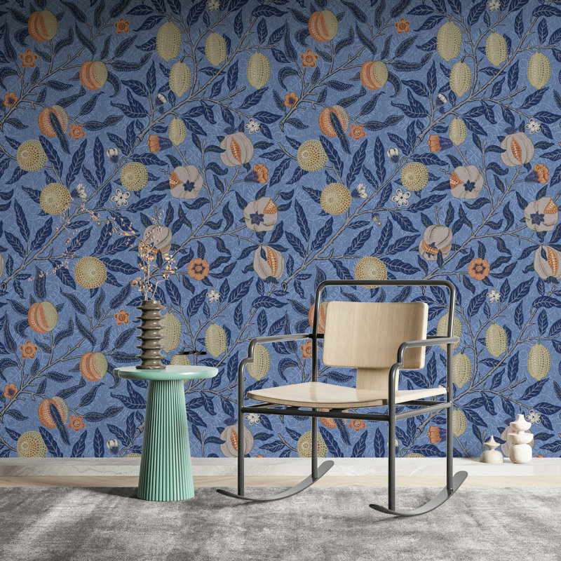 William Morris Fruit Wallpaper Bryelle Peel & Stick Floral Roll 1864 Vintage Design, Blue