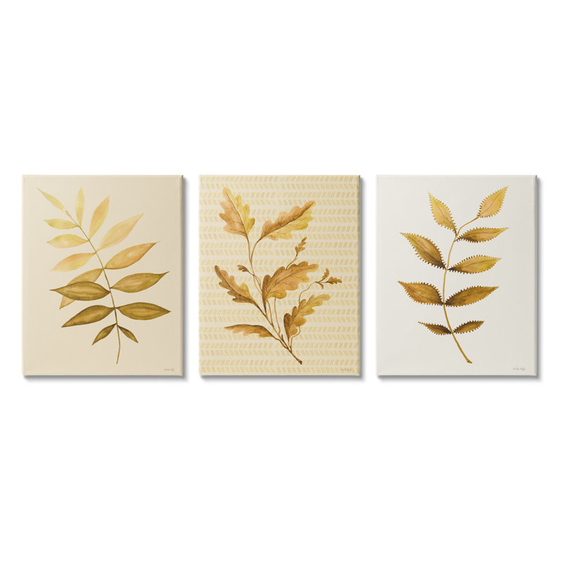 Cindy Jacobs, motif à rayures naturelles à motif de feuilles de plantes dorées rétro, Plaque murale, H 16 po x l 20 po