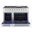 Cosmo 48 po. Collection Vista de 6,6 pi³ Cuisinière à gaz double four, 8 brûleurs, panneau DEL, grilles en fonte, acier inoxydable