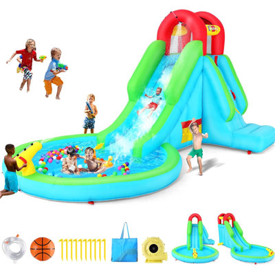 Jeu gonflable avec glissade d'eau gonflable, glissade d'eau gonflable 13 x 8,3 pi pour les enfants, parc aquatique avec piscine