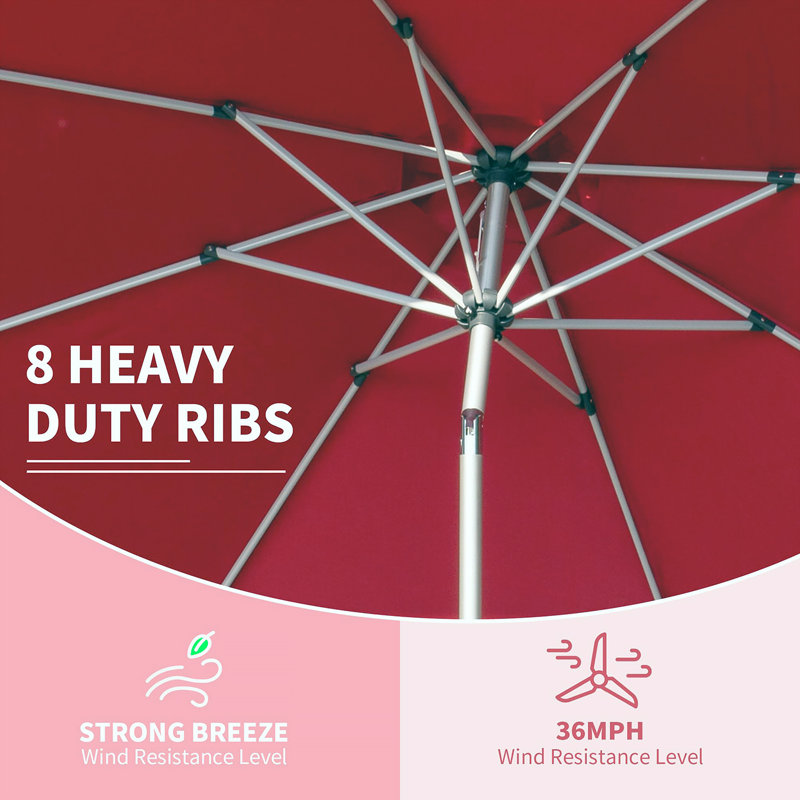 Patio Umbrella, Outdoor Table Umbrella With Push Button Tilt And Crank, UV Protection Waterproof Market Sun Umbrella With 8 Sturdy Ribs For Garden, Deck, Backyard, Pool