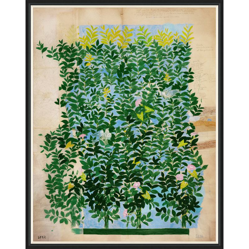 Green Leaves Print by Paule Marrot, 54" H x 43" W x 1.25" D, Black Framed