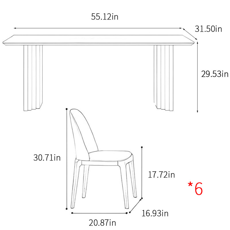 Ensemble de table de salle à manger rectangulaire de style nordique, H 29,53 po x L 55,12 po x l 31,5 po