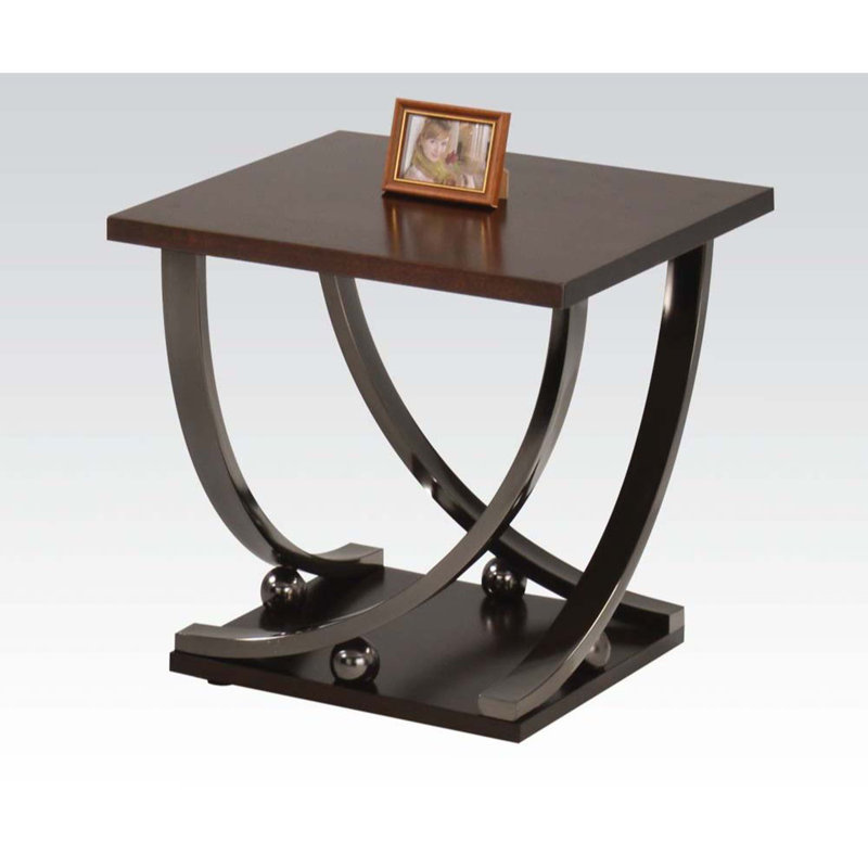 Isiah 24" Dark Walnut and Black Metal End Table