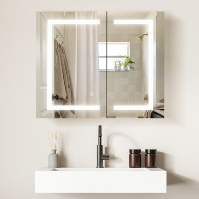 Jaleria Rectangle 36" Frameless Surface-Mount/Recessed LED Lighted Bathroom Medicine Cabinet