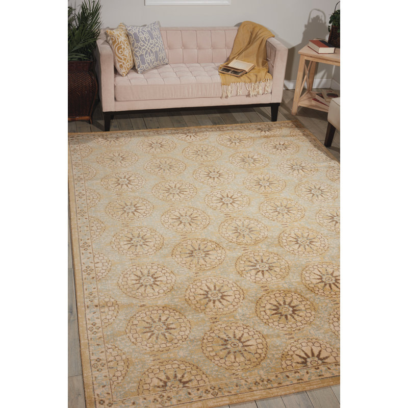 Beige Rectangular Wool and Synthetic Area Rug, 7'3" x 9'9"