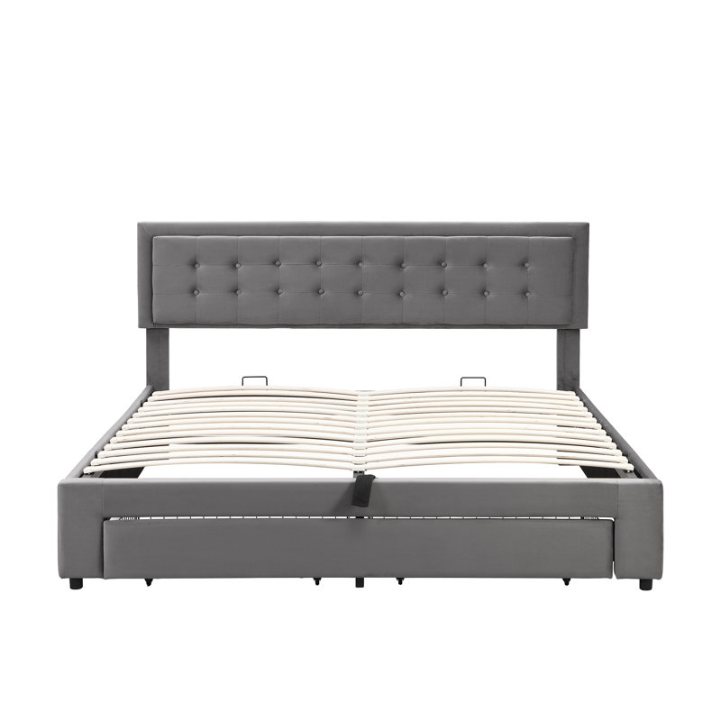 Upholstered ottoman bed velvet, Grey, Super King (6')