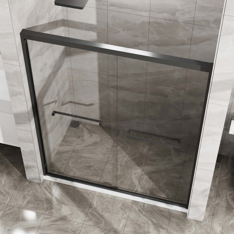 Double porte de douche coulissante. Cabine de douche à cadre en aluminium H avec verre trempé transparent de type CCSC, quincaillerie en acier inoxydable
