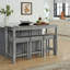 Ensemble de table de bar 4 pièces 59 pouces avec centre de charge, 3 tabourets rembourrés, structure en bois massif, gris doux