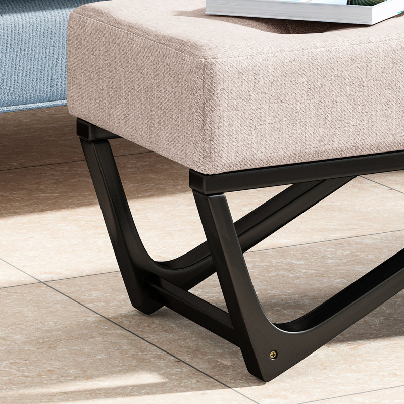 Modern Featuring Upholstery And Sleek Black Legs Elegant Button- With Cover Graceful Base, Beige