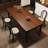 Nut-brown+Black Rectangular Solid Wood Dining Table-812627074