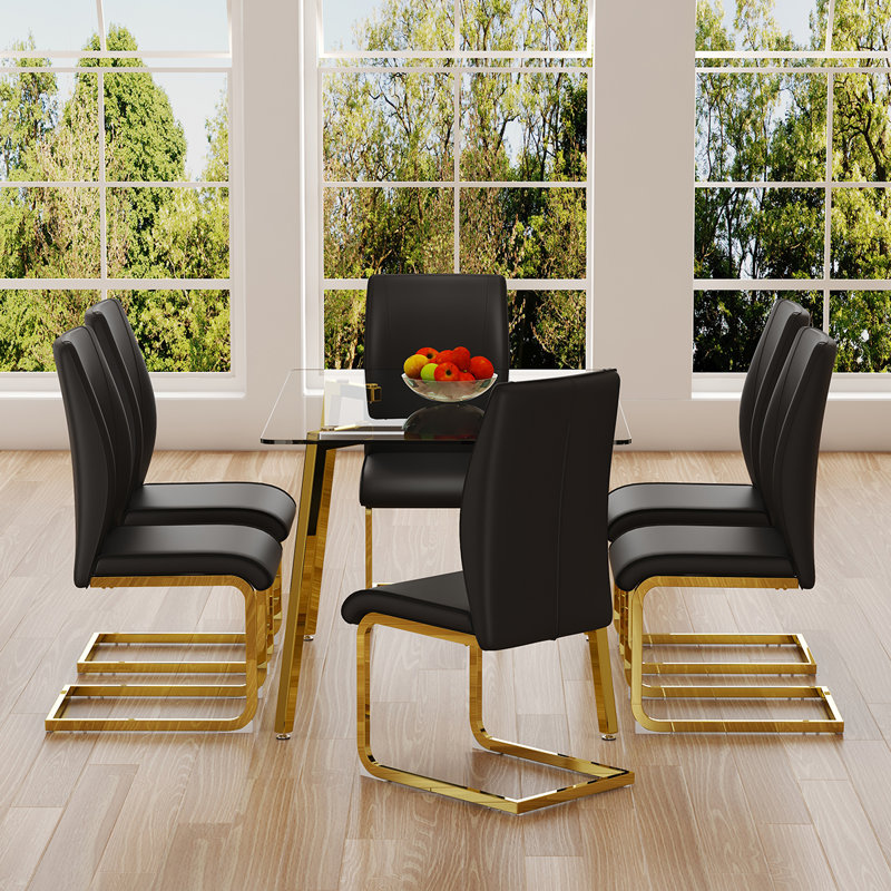Ensemble de table de salle à manger 51 "en verre pour 6 personnes, petite table de salle à manger avec 6 chaises en polyuréthane - conception peu encombrante