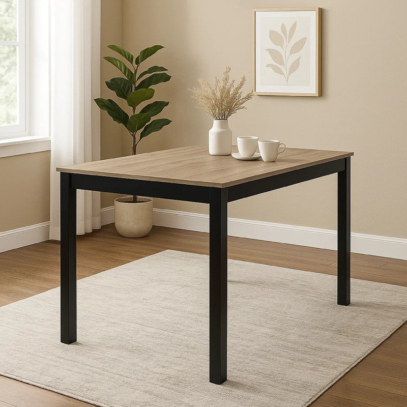 Table de salle à manger Figu, plateau rectangulaire brun lisse de 48 pouces, pieds en bois noir