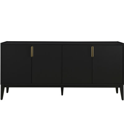 4-door Cabinet For Hallway - & Solid Wood, Adjustable Shelf, Black Storage , Shelf Bedroom, Entryway