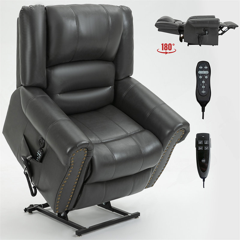 Power Lift Recliner Chair Heat Massage Dual Motor Infinite Position Up To 350 LBS, Faux Leather, Heavy Duty Motion Mechanism With USB Ports