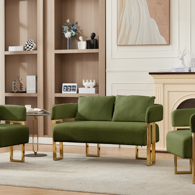 Teddy fleece 2-seater Sofa, Metal Frame, Green