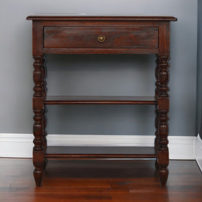 Modern Solid Wood Turned Occasional Table, 1-Drawer, Brown