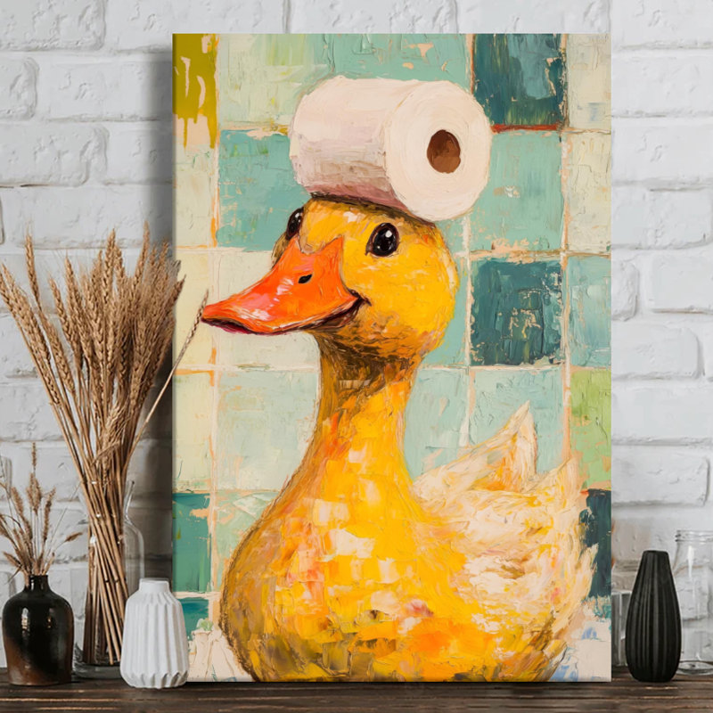 Toile tendue avec empâtement de salle de bain Whimsical Art Duck - 24 po x 36 po x 1 po