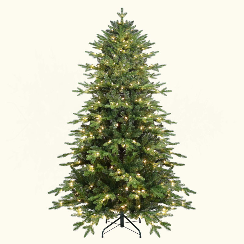 Arbre de Noël en PVC + PE avec 450 lumières UL blanc chaud - 2856 pointes, branches articulées, aiguilles réalistes, support en métal robuste, assemblage facile