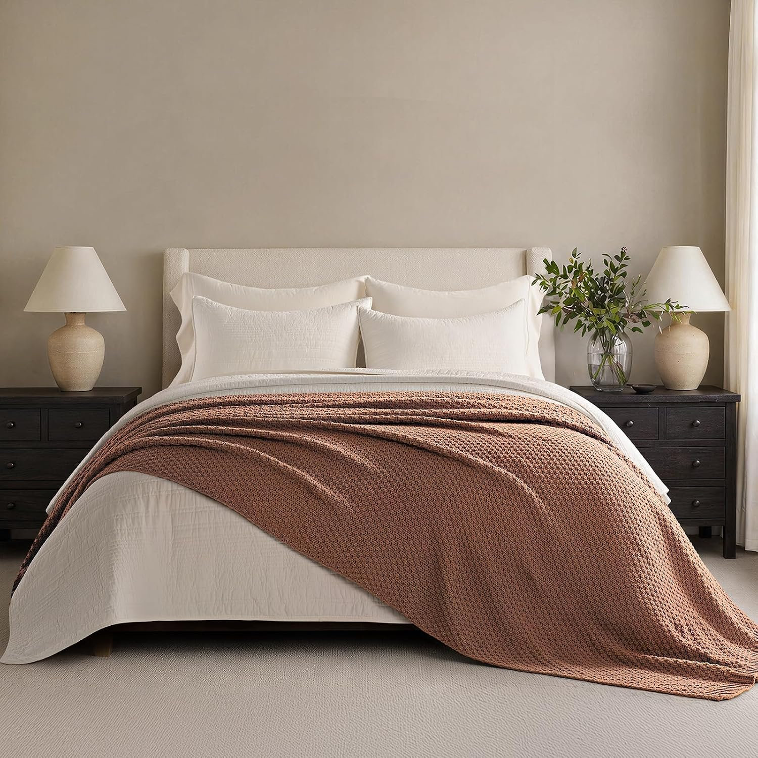 Chunky Chenille Knit Throw Blanket, 90" L x 90" W, Terracotta Clay