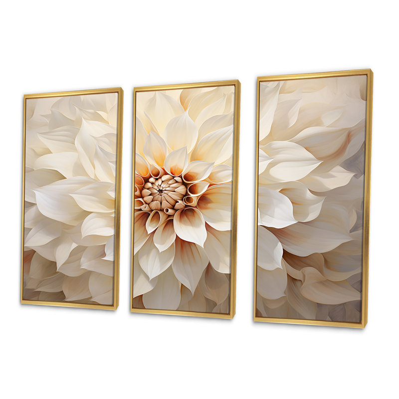 Minimalisme Dahlia I - ensemble de décoration murale Dahlia, Cadre flottant doré, H 28 po x l 36 po x P 1 po