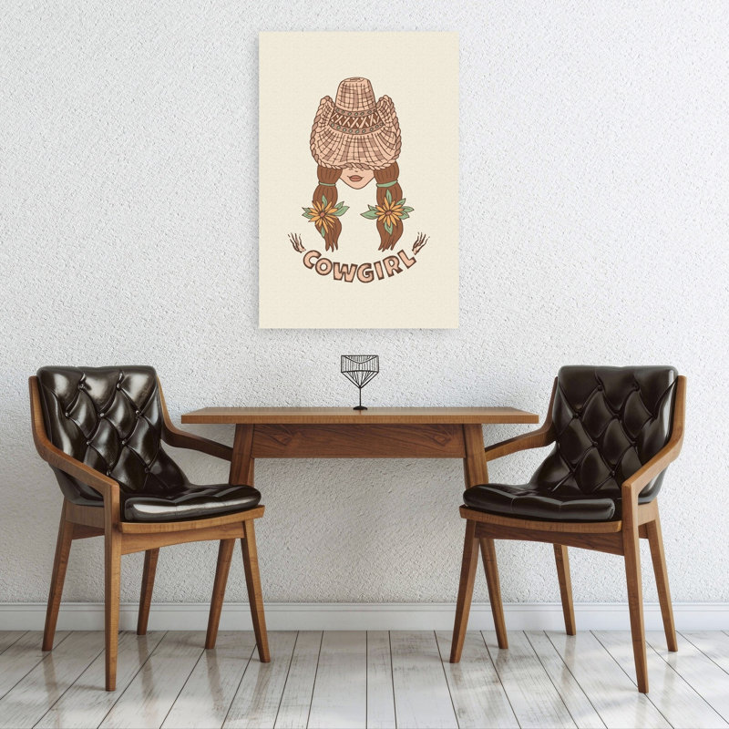 Cowgirl Hat And Sunflowers Rustic Abstract Contemporary Sunflower Flower Summer Wall Art Print 1 Piece Wrapped Canvas Wall Art