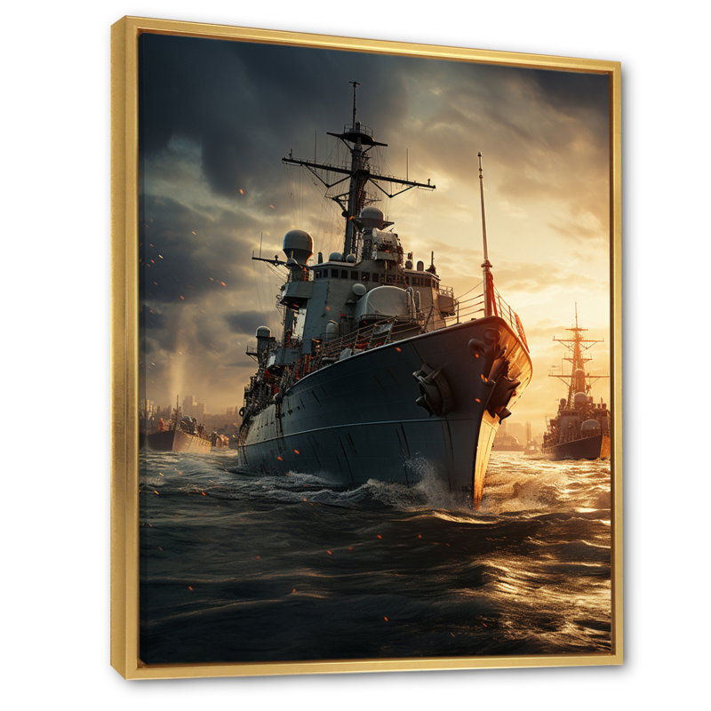 Marine militaire sur toile, Cadre flottant doré, H 20 po x l 12 po x P 1 po
