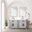 Meuble-lavabo double en chêne blanc 60 po X P 22 po D, comptoir en marbre de Carrare, ensemble de robinet et Miroirs-118024472