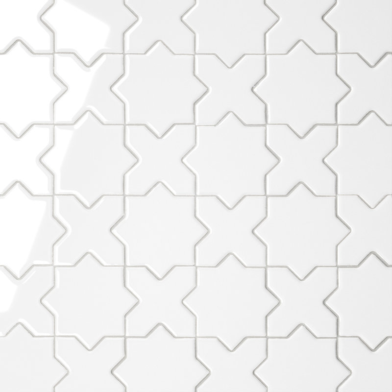 Le Cafe 2" x 2" Cross and Star Glossy Porcelain Mosaic Tile, White