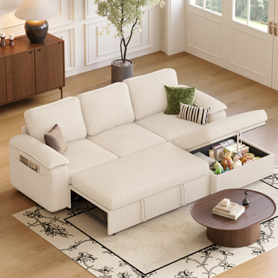 L Shape Sectional Sleeper Sofa, Beige