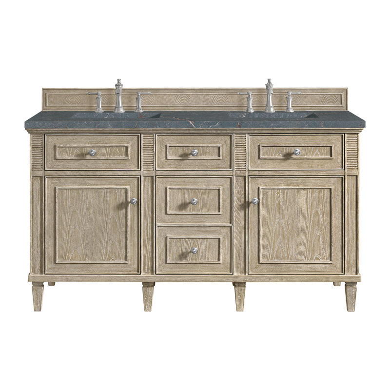 Lorelai 60'' W Double Vanity, Whitewashed Oak, Parisian Blue, 8" Widespread