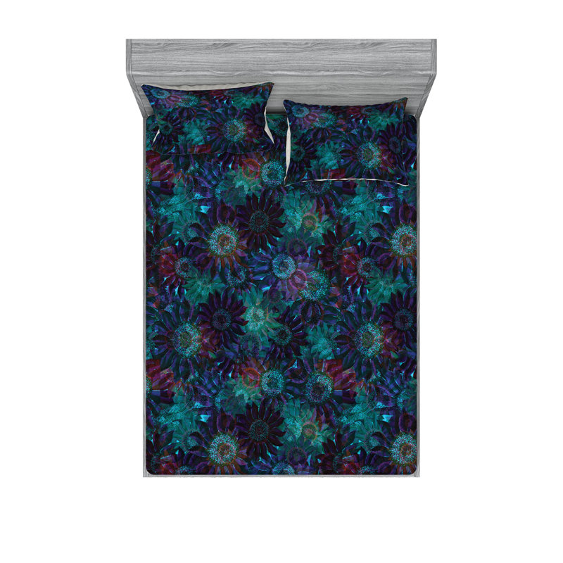 Drap-housse et taies décoratives 3 pièces Ambesonne, Indigo vert laurier / floral