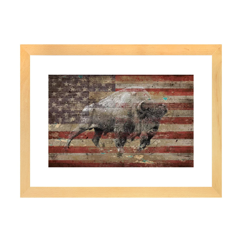 «American Bison II», reproduction encadrée sur papier, H 24 po x l 32 po x P 1 po, Papier beaux-arts encadré bois naturel