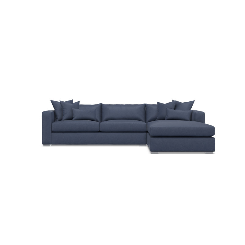 Sectional, Blue Polyester, Right Hand Facing