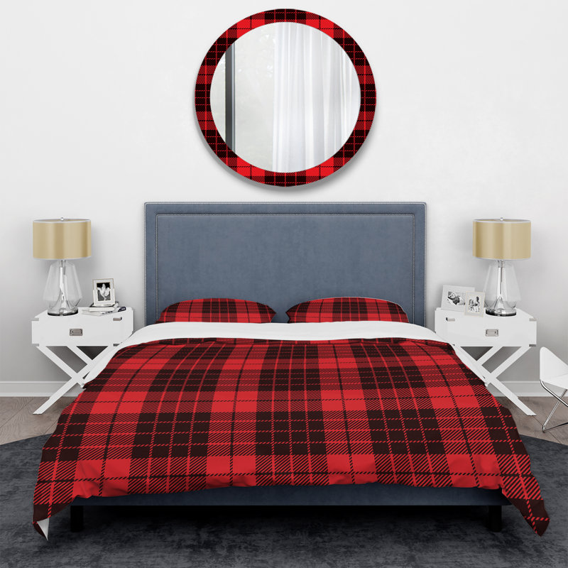 Tartan à carreaux rouge et noir - Ensemble de housse de couette abstrait - Microfibre de polyester