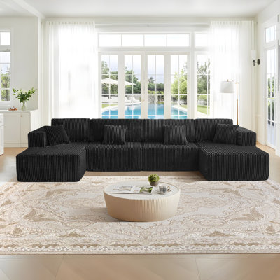 Boneless 187.39''Flannel Modular U-Shaped Sectional Sofa Set Reversible & Spacious Living Room Couch Set With 2 Chaises &4 Pillows,No Assembly Required