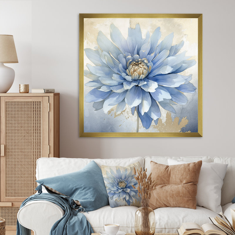 «Blooming Blue White Chrysanthemum Retro Flowers» sur impression sur toile, H 24 po x l 24 po x P 1 po