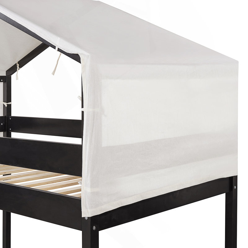 Lit simple superposé en bois avec tente, Espresso