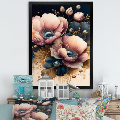 «Bold Pink and Blue Poppy Flowers I», impression sur toile