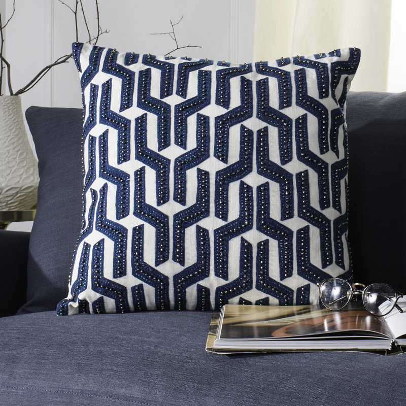 Chauncy 20" Navy Blue Geometric Cotton Throw Pillow