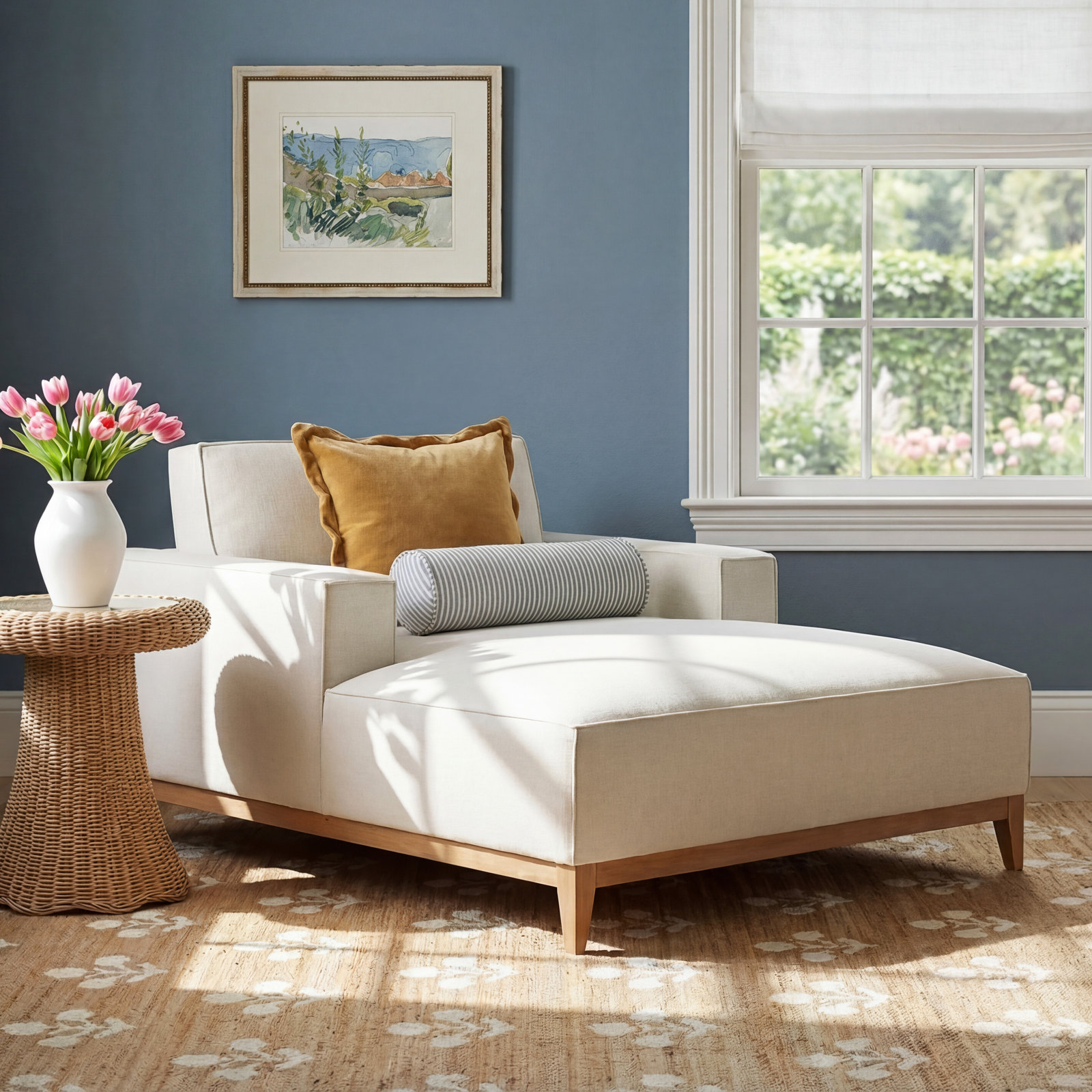Nicky Linen Upholstered Chaise Lounge, Effie Linen Performance Linen