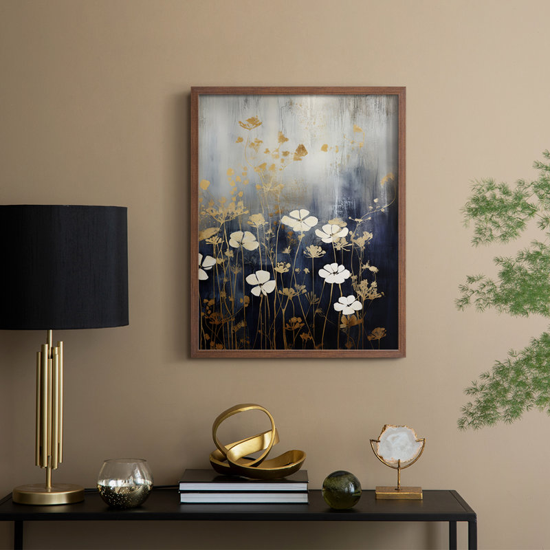 FLORAL Series CCCCLXXIX - Impression encadrée de qualité supérieure - Prêt à accrocher - Aucun clou requis, Noyer