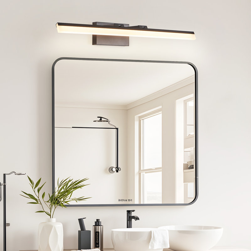 Dimmable Black LED Bathroom Vanity Wall Light, Modern Mirror Lighting, 7.3" H x 31.5" W x 4.3" D