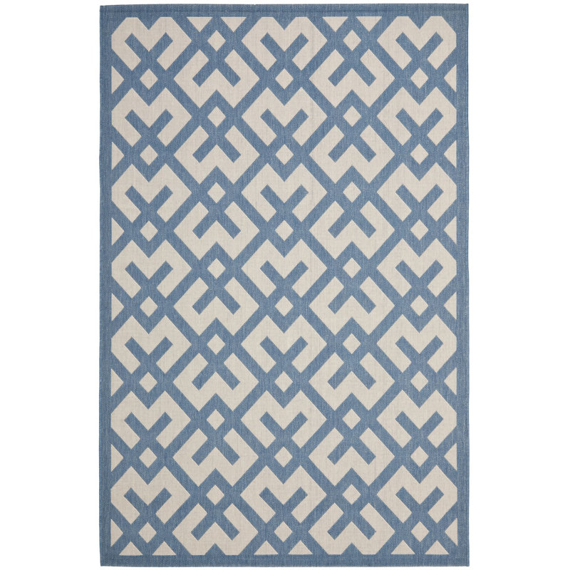 Arneshia Geometric Beige/Blue Area Indoor/Outdoor Area Rug, Rectangle 4' x 5'7"